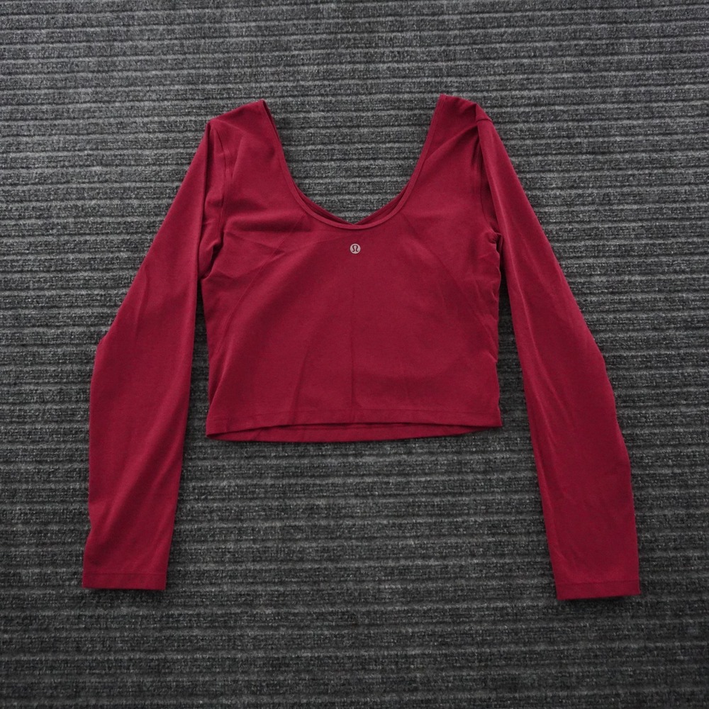 Lululemon Long Sleeve Crop Top Women 4 Red V-Neck Activewear